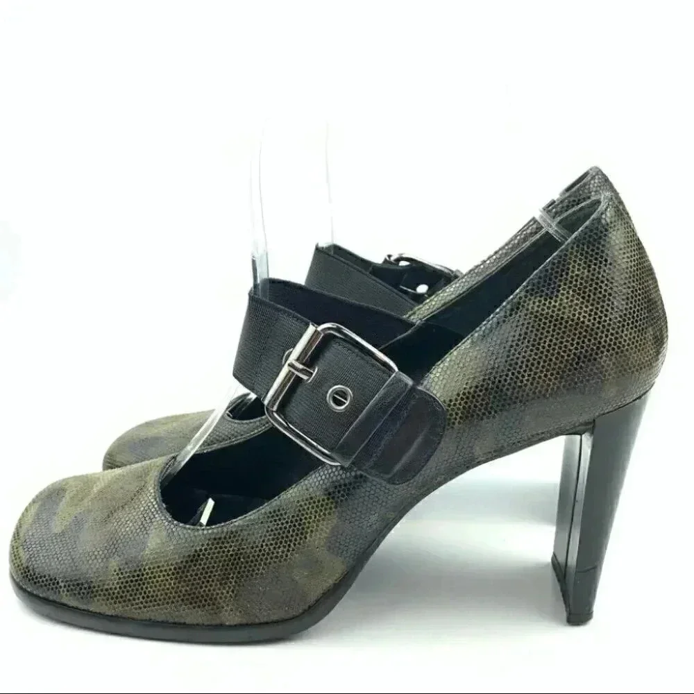 Nina heels size 6.5 leather army green camo 90s